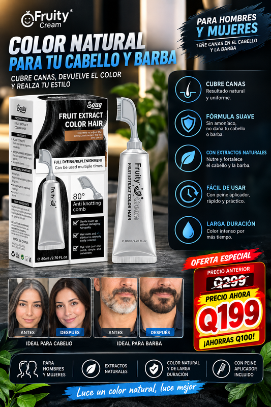 Crema colorante para cabello negra a base de extracto de fruta