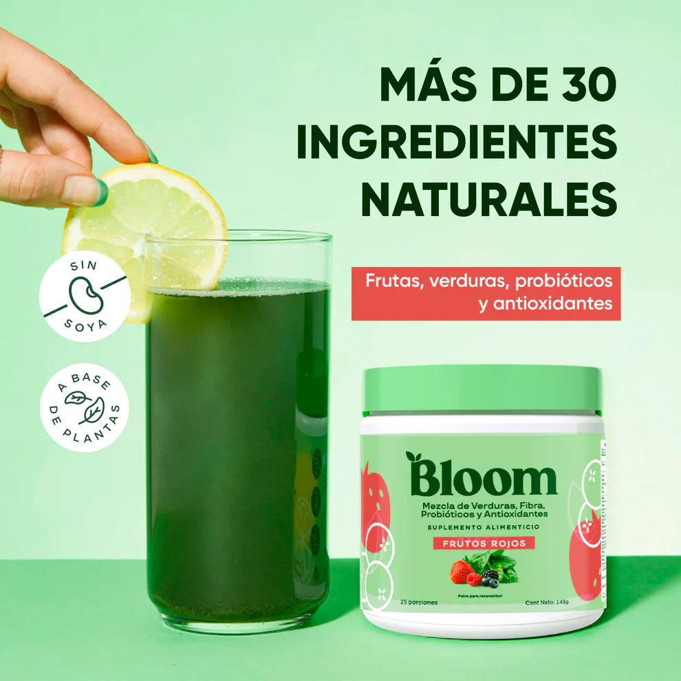 BLOOM®-Mezcla de Verduras, Antioxidantes y Probióticos en polvo Frutos Rojos