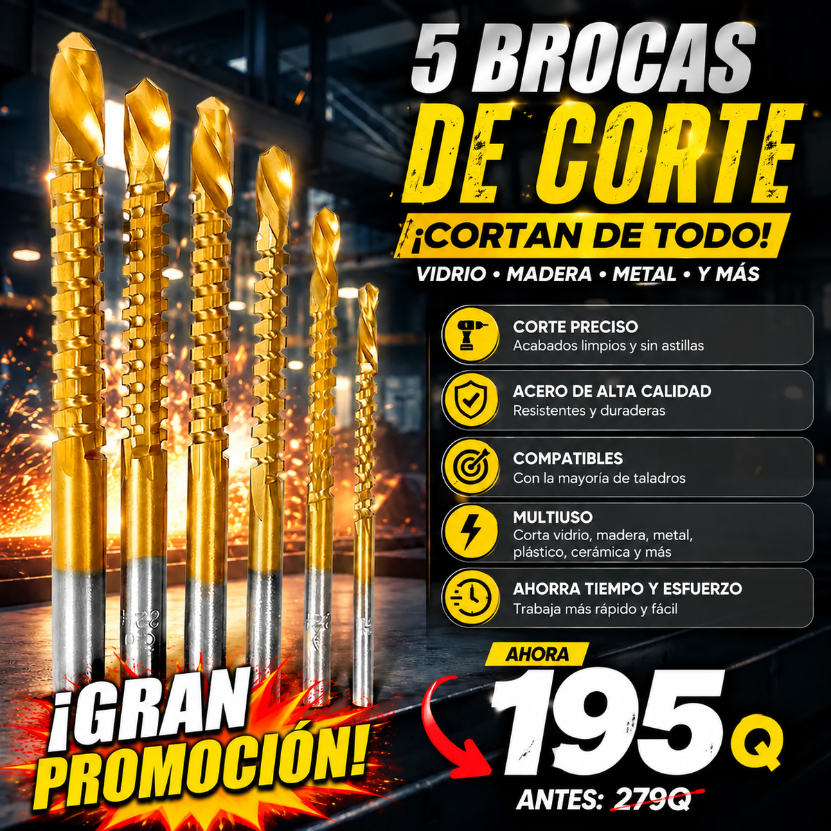 Brocas de metalurgia para taladrado (5 unidades)